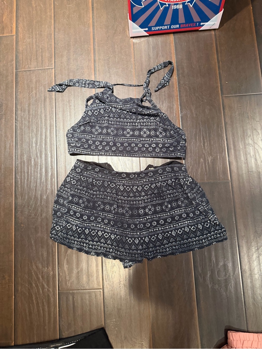 Navy Printed Two-Piece Crop Top and Skort Set